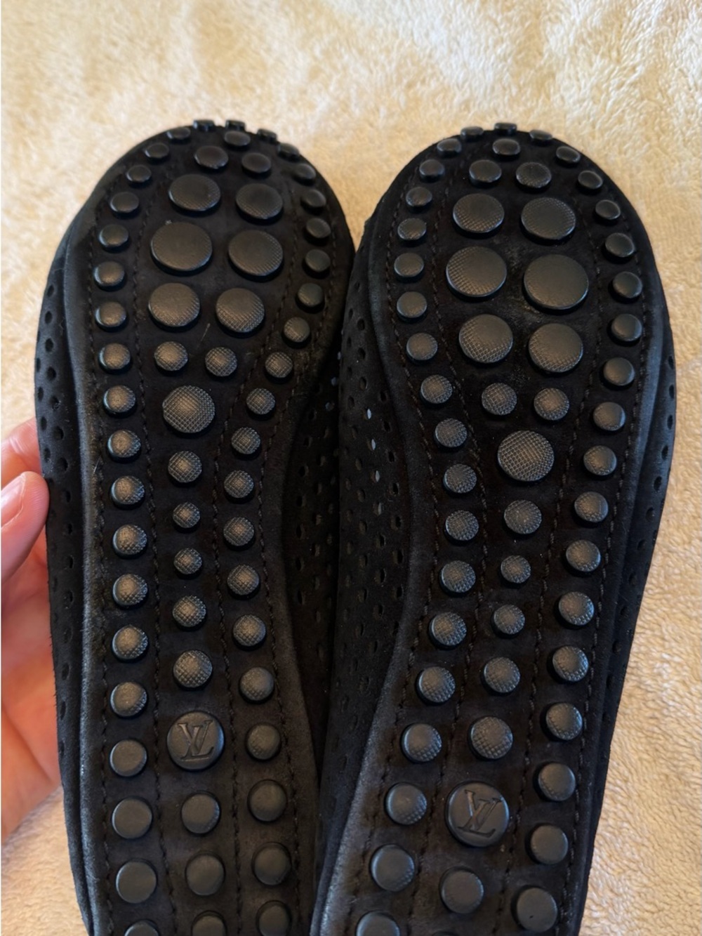 Louis Vuitton Black Suede Ballet Flats with Gold LV Buckle - Picture 5 of 12